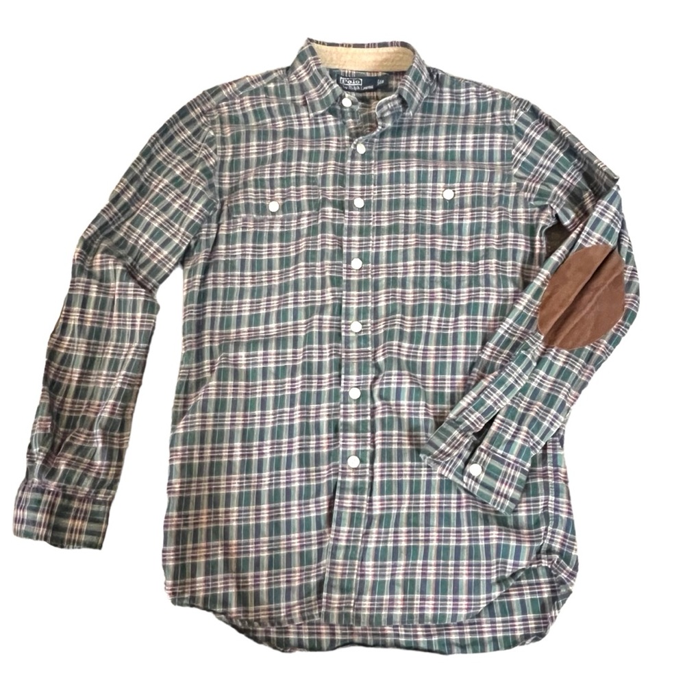 Vintage 1990s Polo Country Authentic Dry Goods Plaid Elbow Patch Button Down